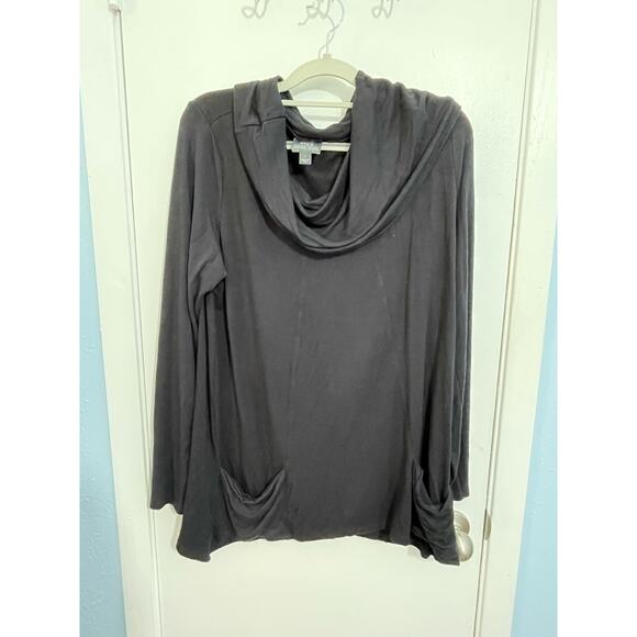 Nomadic Traders Tunic Sweater Large Black Cowl Neck Minimalist Lagenlook Cozy - Picture 1 of 6